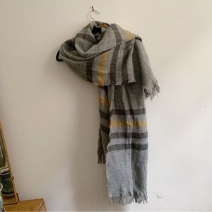 Grey and Yellow striped fringe scarf